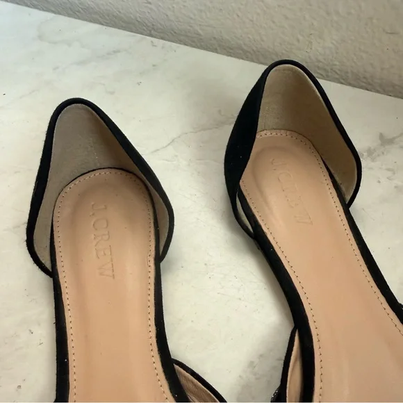 J. Crew Black Pointed D'Orsay Flats with Sparkle Bow Strap - Picture 2 of 6